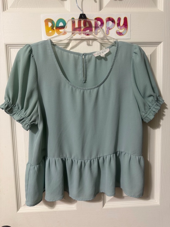 Hippie Rose Tops - Hippie Rose Sage Green Ruffle Peplum Puff Sleeve Top